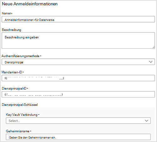 Screenshot: Beispiel zum Erstellen von Anmeldeinformationen in Microsoft Purview