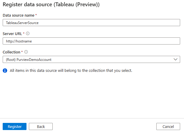 Screenshot: Registrieren einer Tableau-Serverquelle