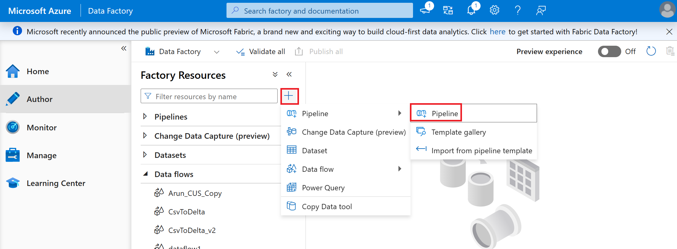 Screenshot: Erstellen einer Pipeline