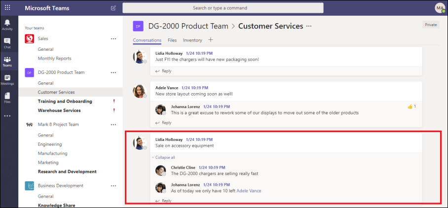 Microsoft Teams-Kanalunterhaltung.