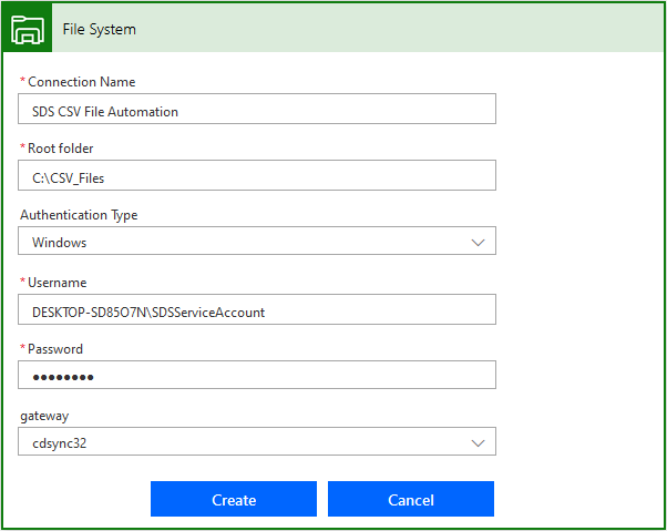 Screenshot: Beispielwerte zum Erstellen des Connectors.