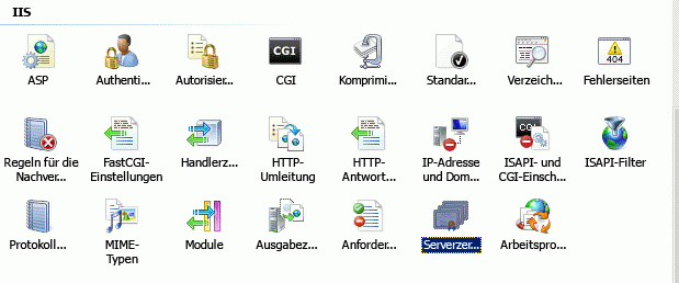 Option „Serverzertifikate“ in IIS