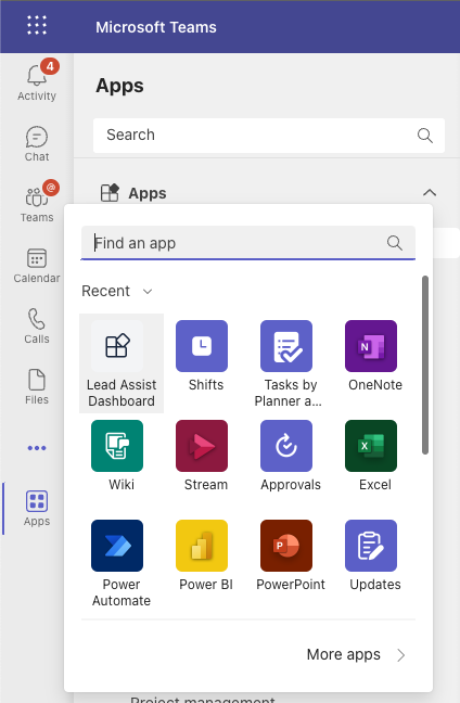 Microsoft Teams Lead Assistant Dashboard – Teams App hinzufügen installiert