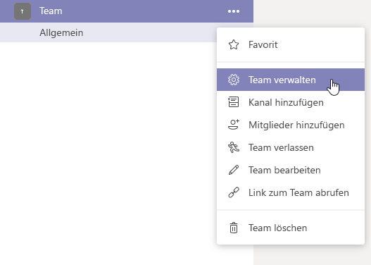 Team verwalten