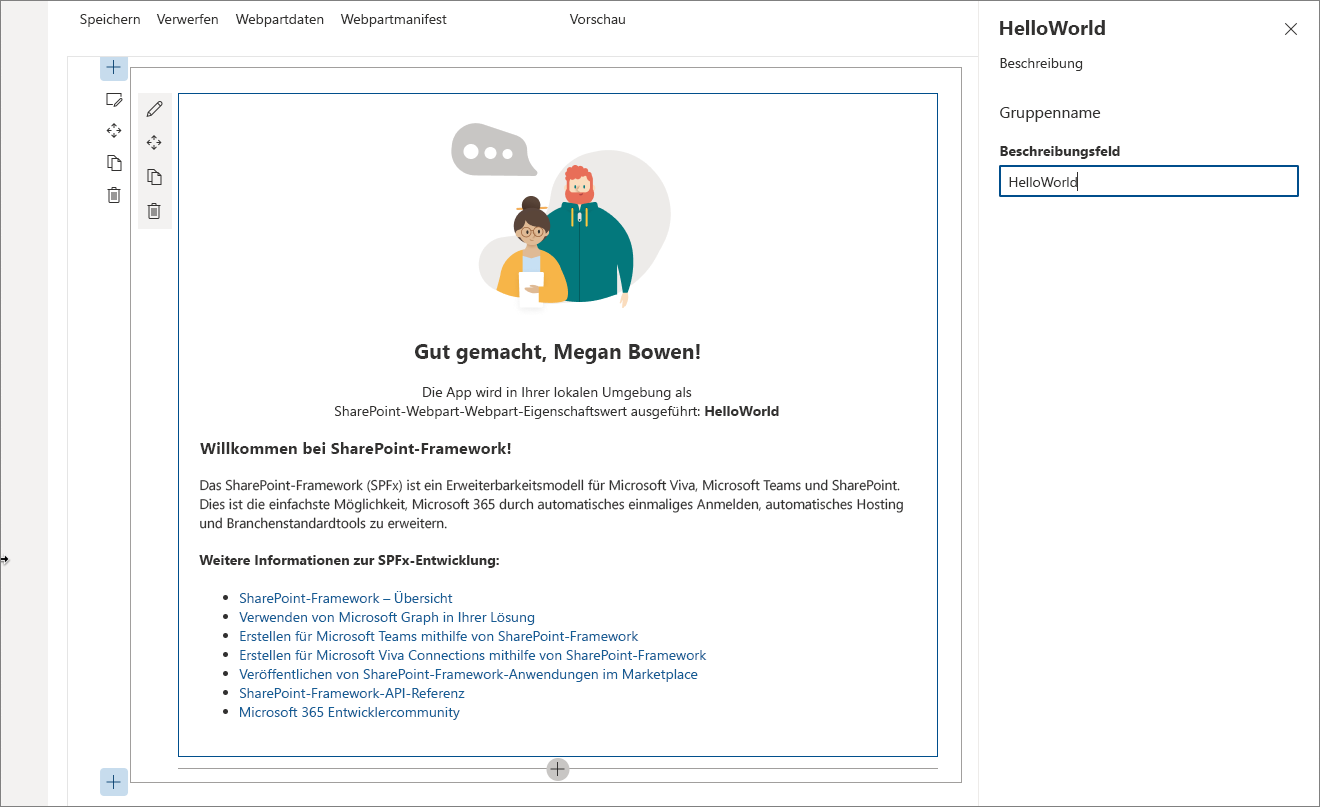 Eigenschaftenbereich für das HelloWorld-Webpart