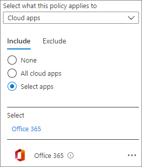 Screenshot der Office 365-Cloud-App in einer Microsoft Entra-Richtlinie für bedingten Zugriff