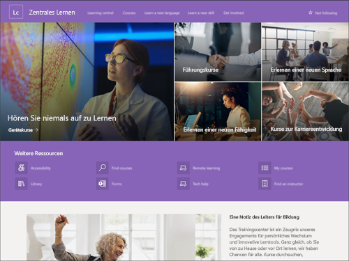 Screenshot der SharePoint-Kommunikationsvorlage von Learning Central.