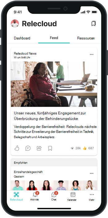 Screenshot: Nachrichtenbeiträge in der SharePoint Teams-App