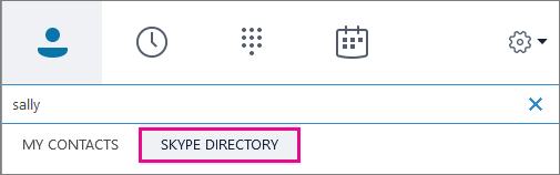 Wenn Das Skype-Verzeichnis hervorgehoben ist, können Sie nach Personen suchen, die über Skype-Konten verfügen.