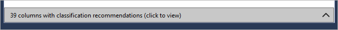 Screenshot: Benachrichtigung „Wir haben 39 Spalten mit Klassifizierungsempfehlungen gefunden. Klicken Sie hier, um sie anzuzeigen.“
