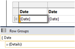 Screenshot einer Tabelle mit dem Zeilenhandle und zwei Spalten des Datumsausdrucks.