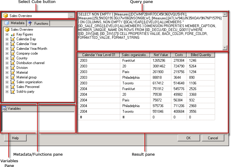 SAP BW-MDX-Abfrage-Designer in der Abfrageansicht