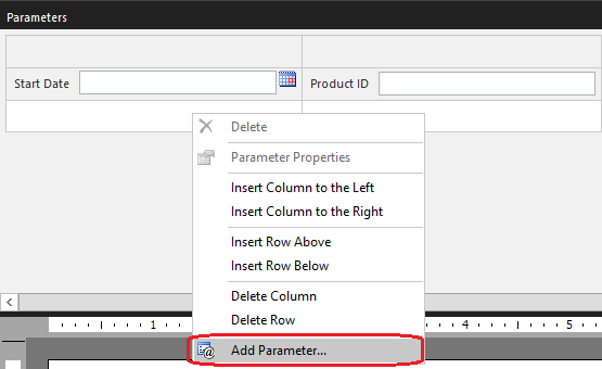 Hinzufügen neuer Parameter über den Parameterbereich