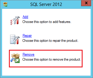 Screenshot der Entfernung von SQL Server