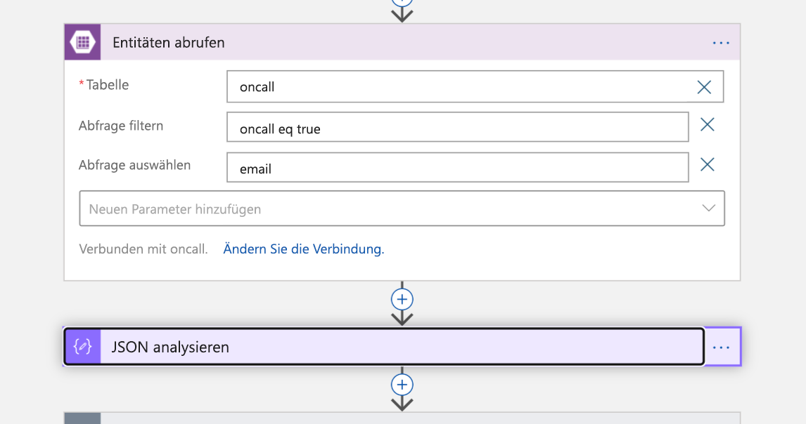 Screenshot of the Get entities block in Logic App Designer view of the Logic App.