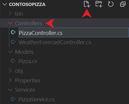 Screenshot: Hinzufügen einer neuen Datei zum Ordner „Controllers“ in Visual Studio Code.