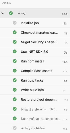 Screenshot von Azure Pipelines mit der vollständigen Liste der Buildtasks.