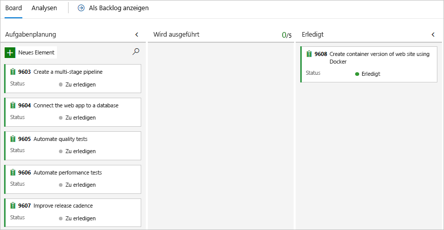 Screenshot of Azure Boards, showing the card in the Done column.