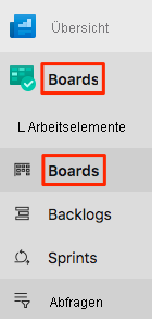 Screenshot of Azure DevOps that shows the location of the Boards menu.