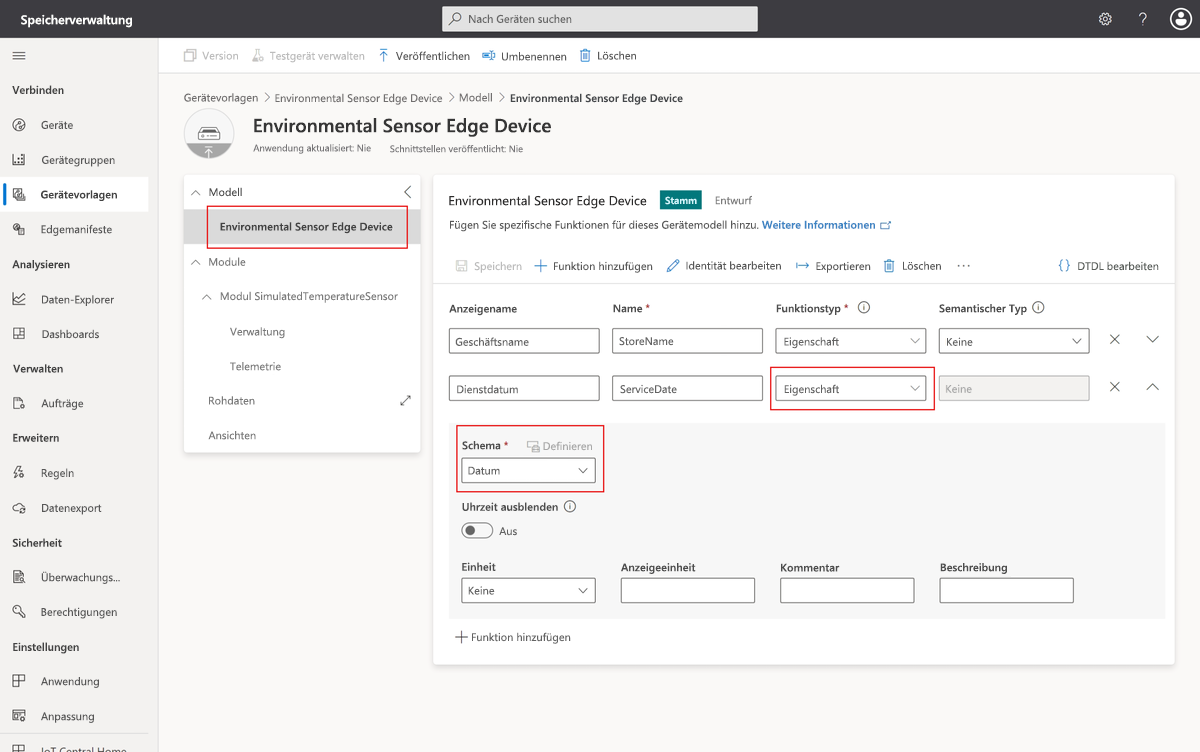 Screenshot: Cloudeigenschaften in der Gerätevorlage