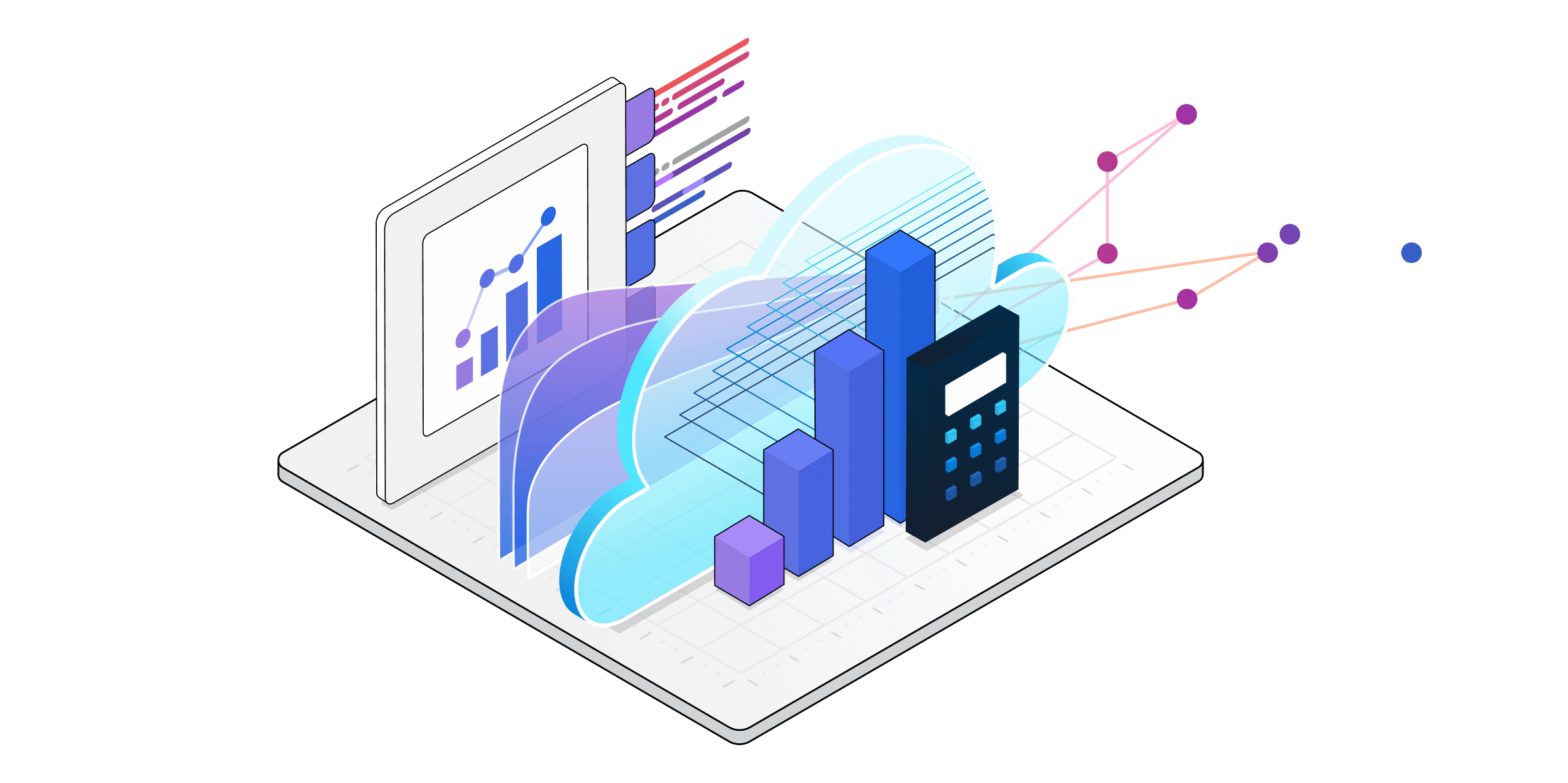 Eine isometrische Illustration technischer Komponenten für Dynamics 365-Dienste.