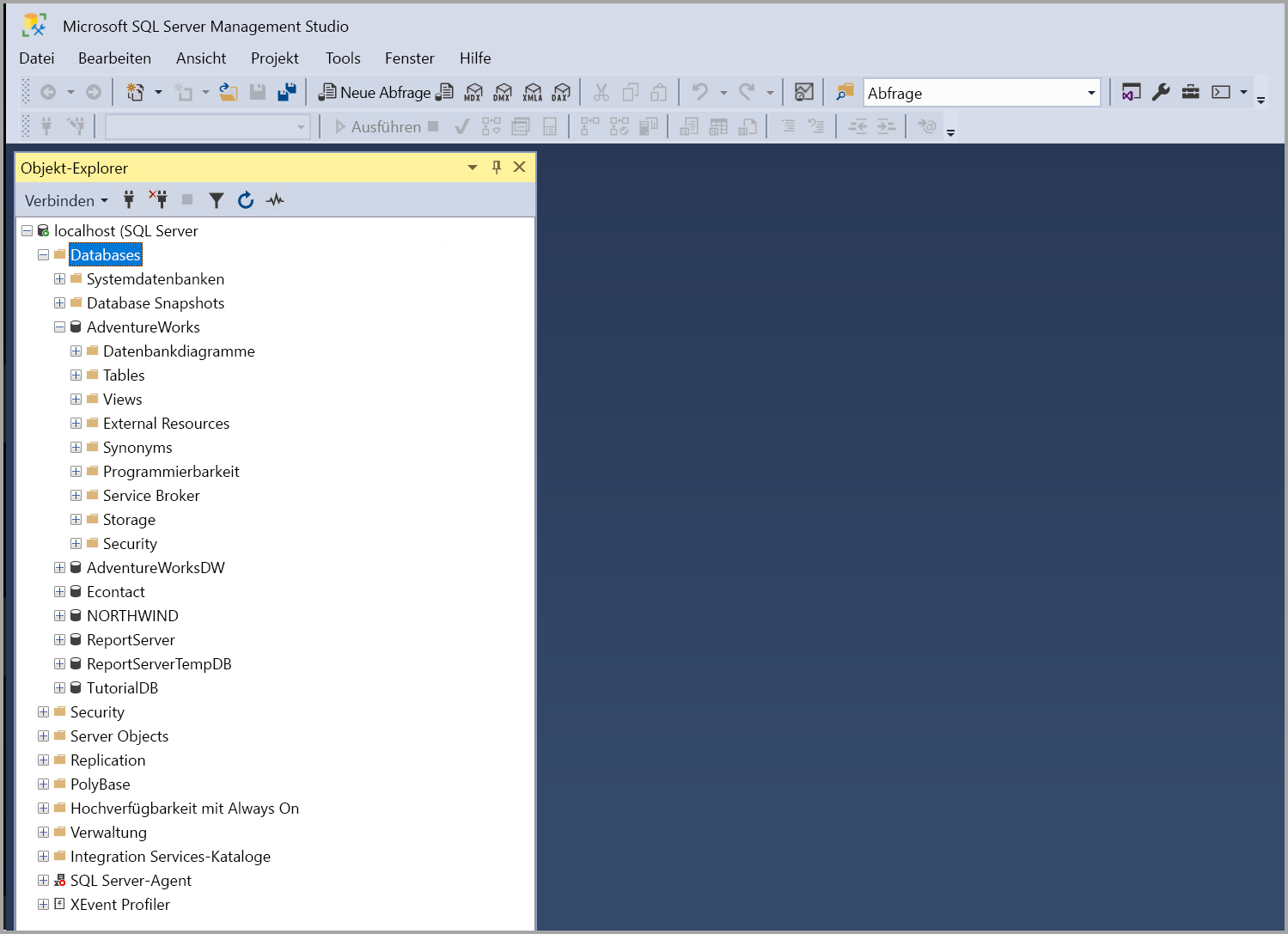 Screenshot that shows SQL Server Management Studio (SSMS).