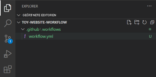 Screenshot of the Visual Studio Code Explorer, with the .github/workflows folder and the workflow.yml file shown.