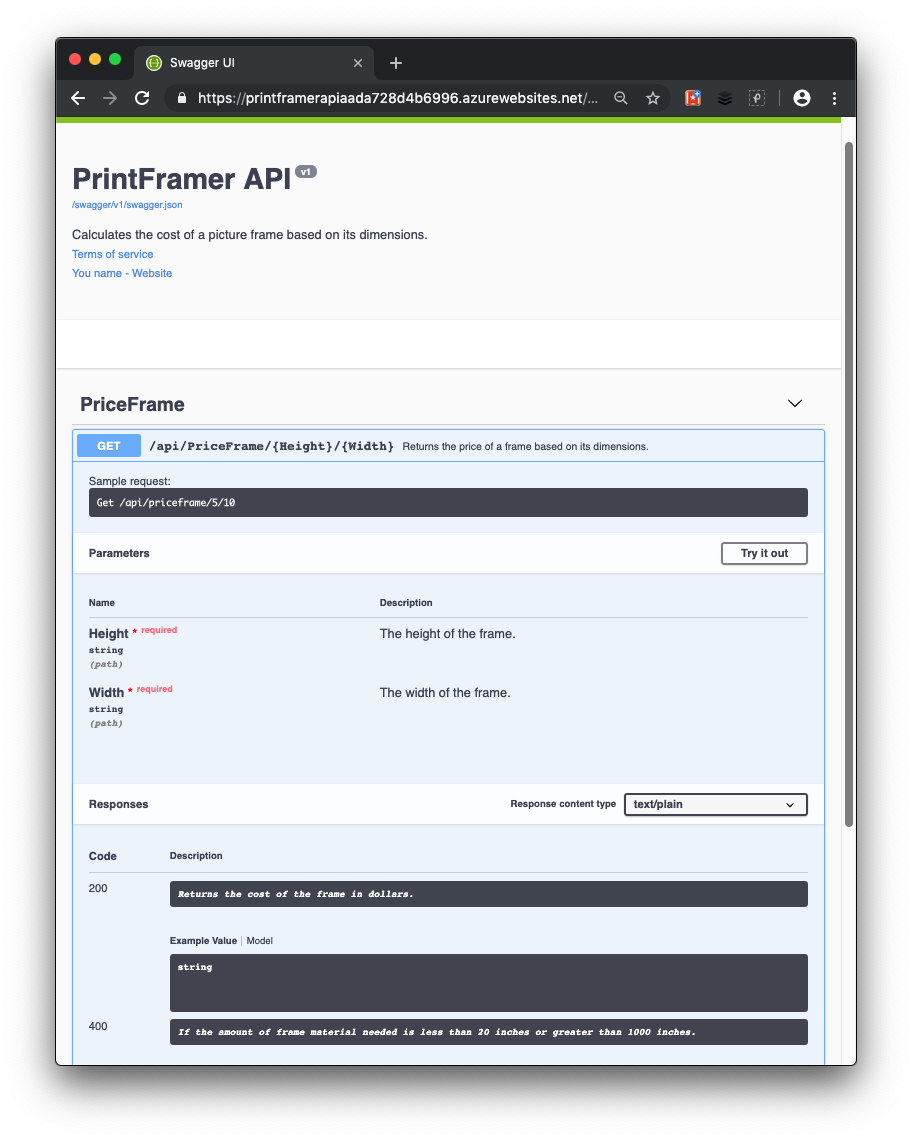 Swagger UI mit einer ausführlicheren Dokumentation aus XML-Kommentaren für unsere API