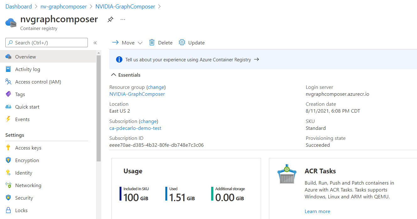 Screenshot: Übersicht über Azure Container Registry