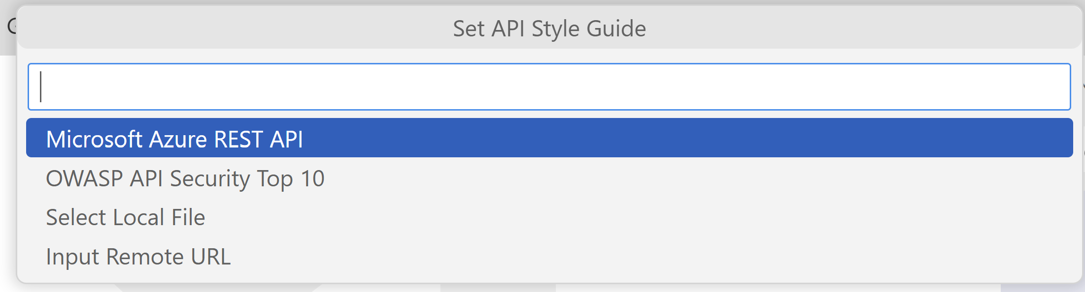 Screenshot: Optionen zum Festlegen des API-Styleguides in VS Code