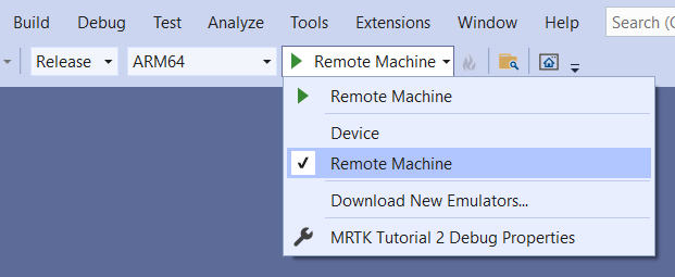 Screenshot: Das Visual Studio-Fenster, in dem „Remotecomputer“ ausgewählt ist