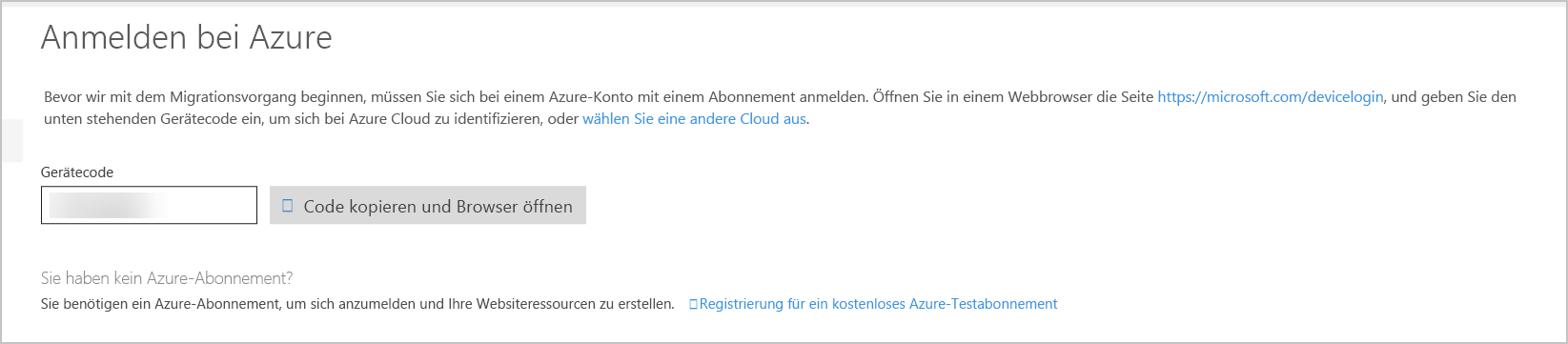 Screenshot der Anzeige, aus der Sie den Gerätecode kopieren