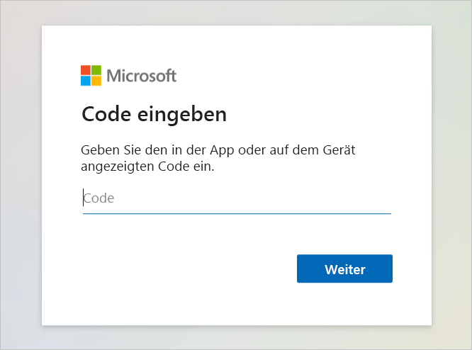 Screenshot der Webseite, auf der Sie den Gerätecode einfügen