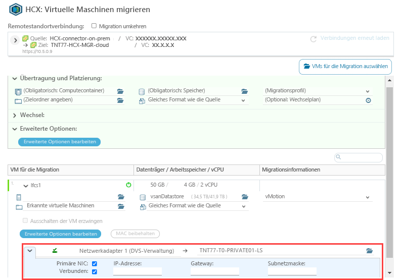 Screenshot of where to configure the network settings for the VMware VM.