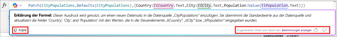 Screenshot einer Copilot-Bemerkung