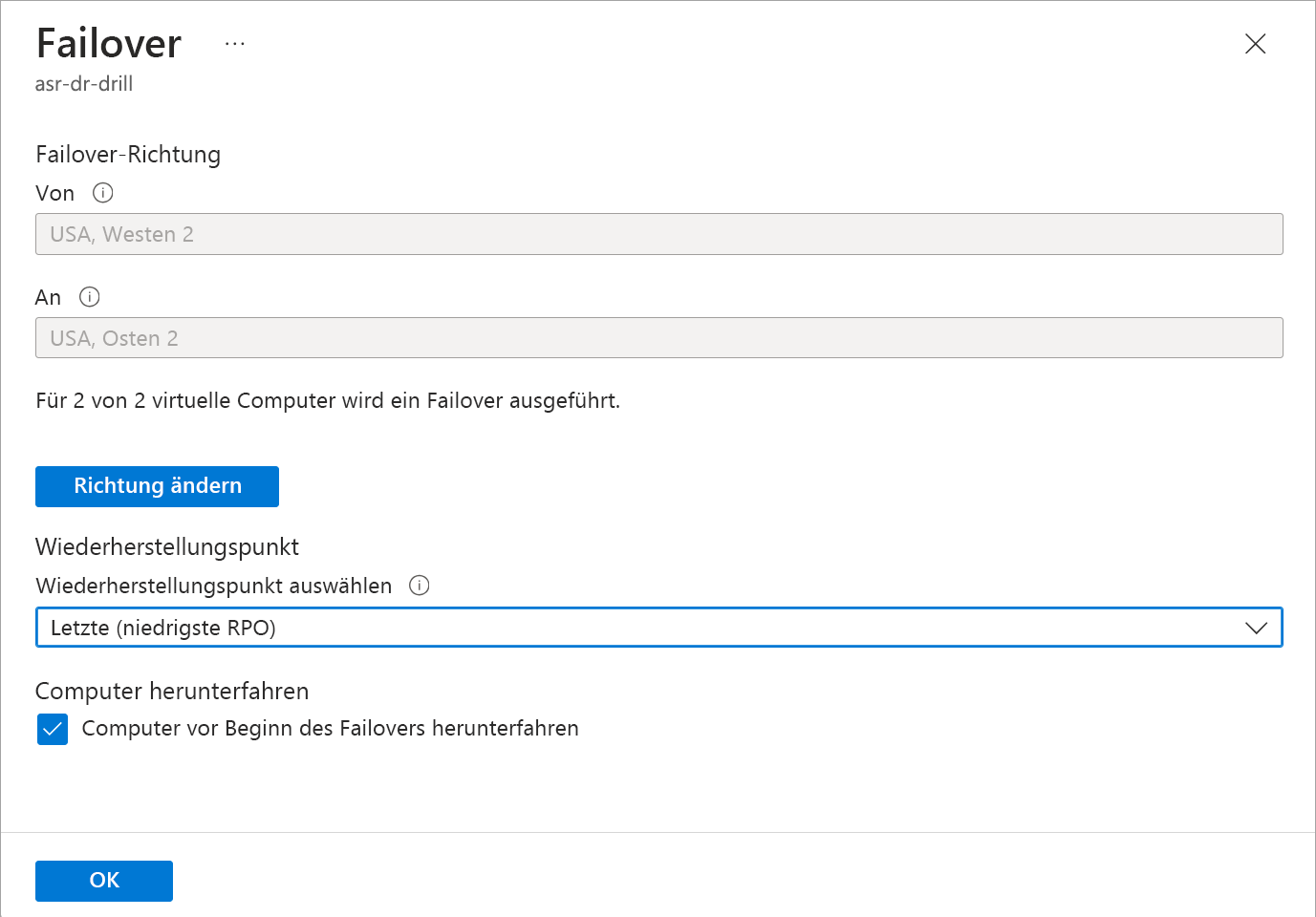 Screenshot: Failoveroptionen