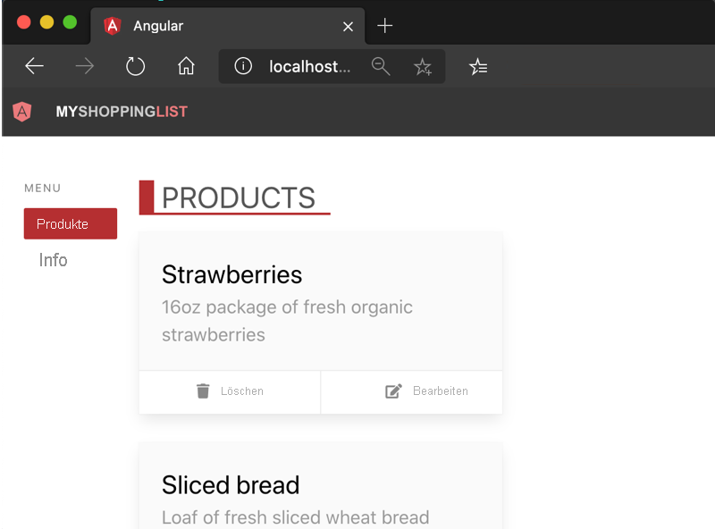 Ein Screenshot, der die Angular-Beispielanwendung zeigt