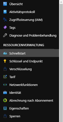 Screenshot: Option „Schlüssel und Endpunkte“ im Menü