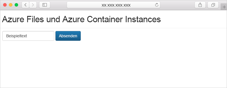 Screenshot einer Demo zu Dateifreigaben von Azure Container Instances in einem Browser