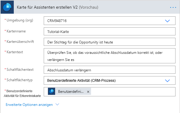 Ausgefüllte Karte mit allen ausgefüllten erforderlichen Spalten