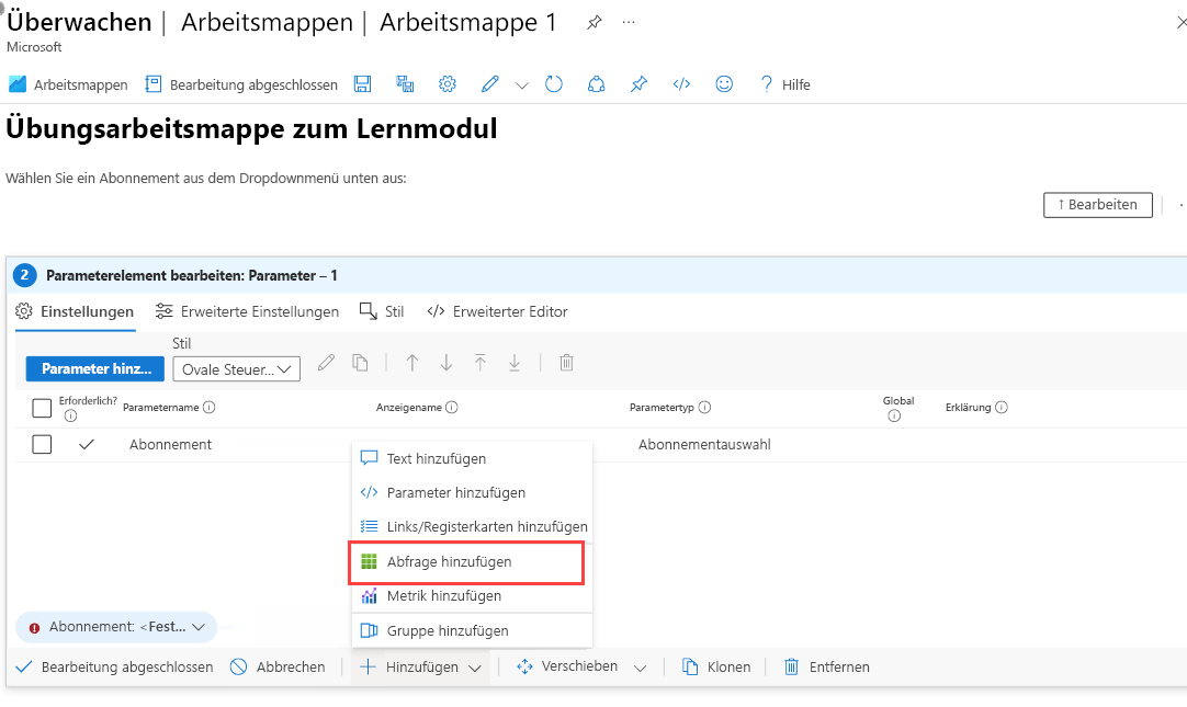 Screenshot des Symbols „Abfrage hinzufügen“ in einer Arbeitsmappe