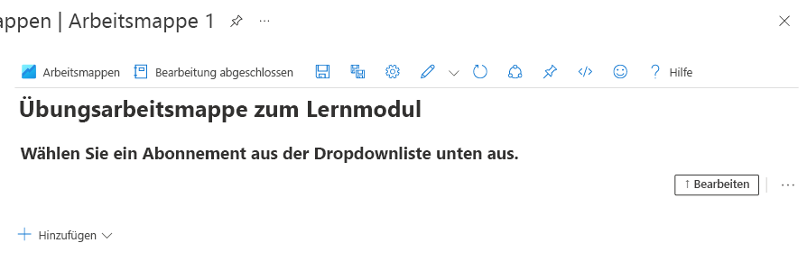 Screenshot einer neuen Azure-Arbeitsmappe mit Text