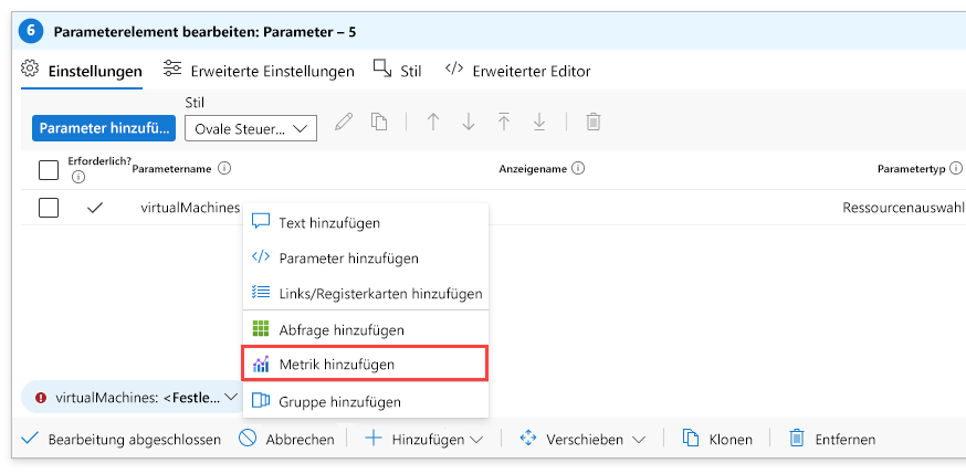 Screenshot that shows adding a metric to an Azure workbook.