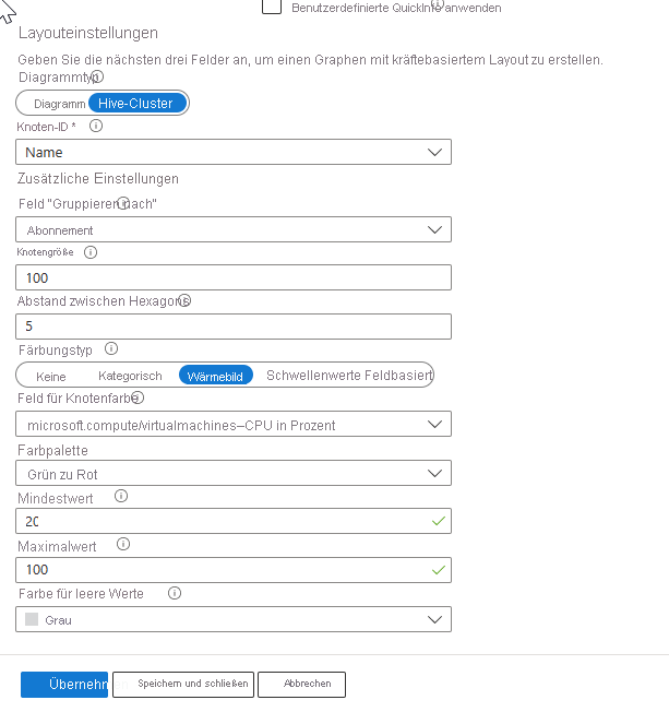 Screenshot that shows the settings for the layout of a graph in a workbook.