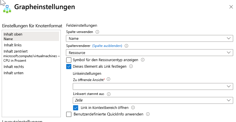 Screenshot that shows the settings for the top content of a graph in a workbook.