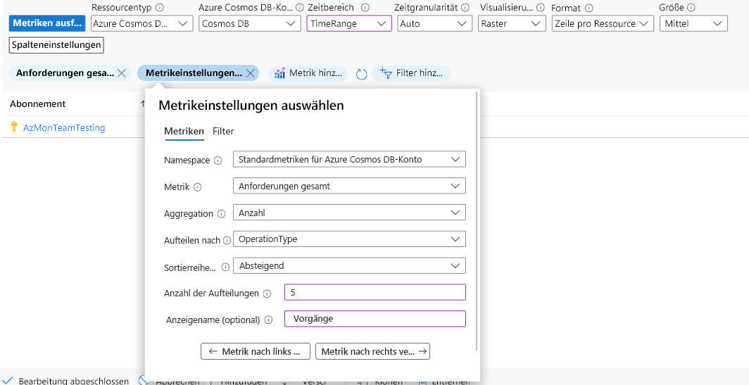 Screenshot that shows a query with results split into columns in an Azure Workbook.