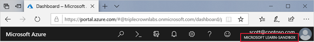 „Microsoft Learn-Sandbox“ in der oberen rechten Ecke unter Ihrem Namen
