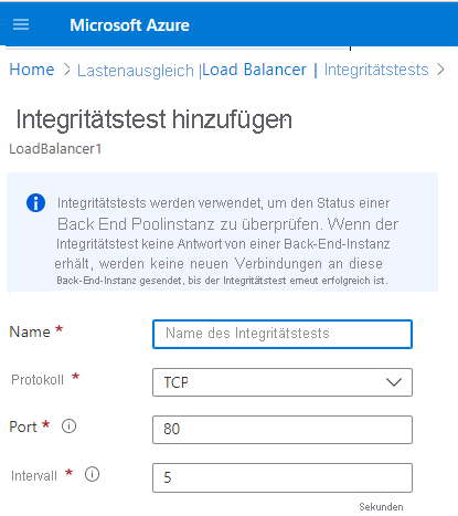 Screenshot that shows how to create a health probe in the Azure portal.