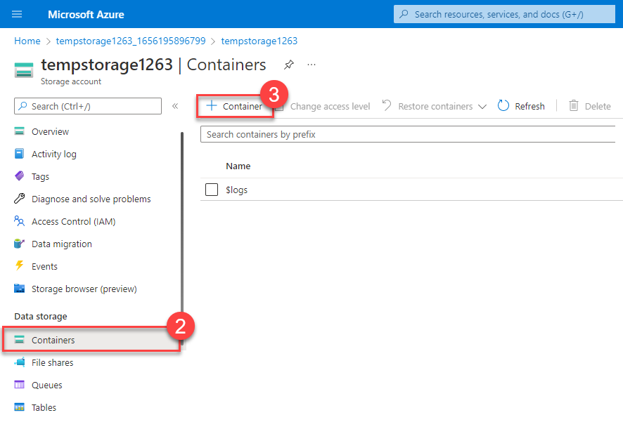 Screenshot: Hervorhebung des Vorgangs zum Hinzufügen eines Containers in dieser Aufgabe