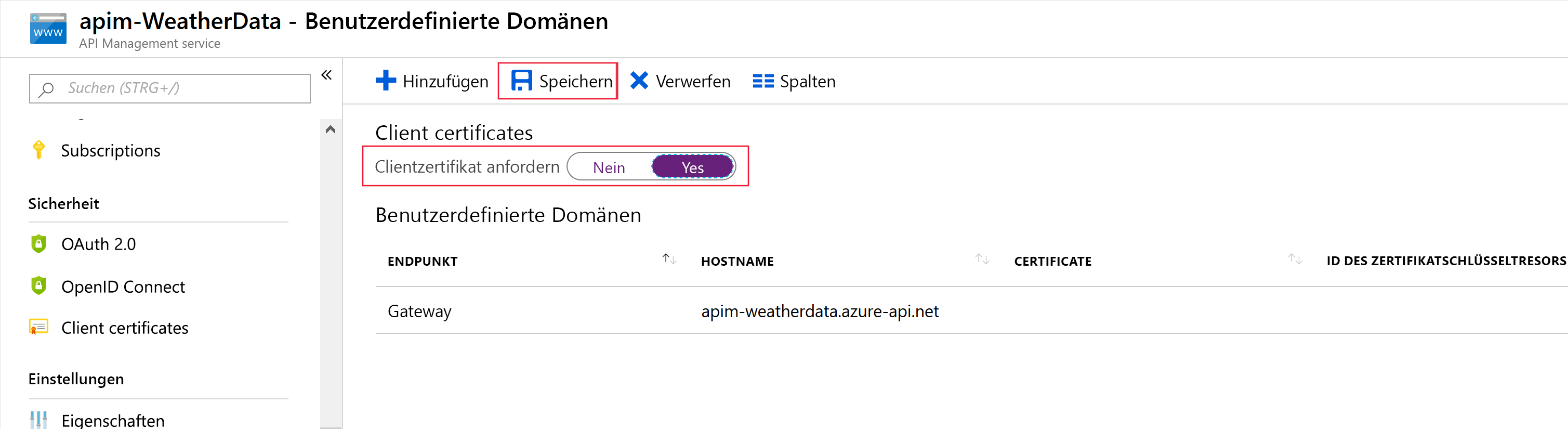 Konfigurieren des Gateways zum Anfordern von Zertifikaten